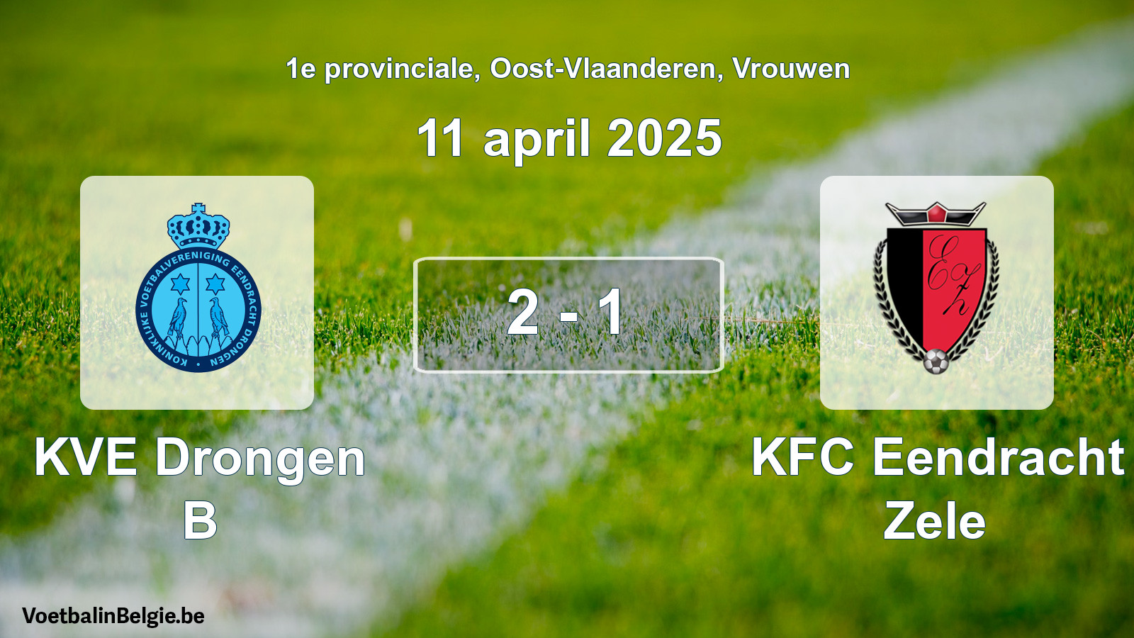 Gespeelde wedstrijd vrouwenvoetbal: KVE Drongen B - KFC Eendracht Zele 2 - 1 (11 april 2025)
