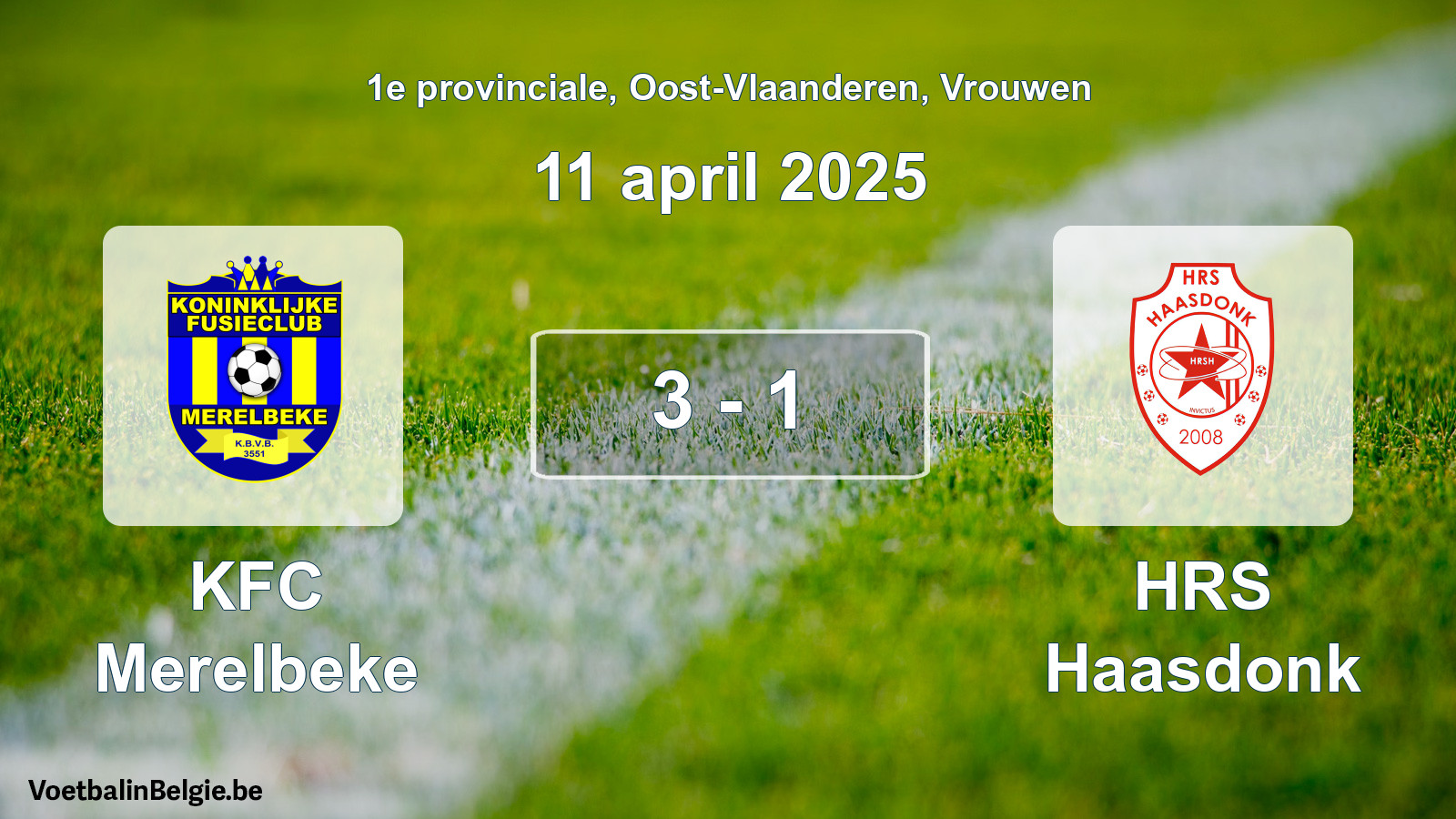 Gespeelde wedstrijd vrouwenvoetbal: KFC Merelbeke - HRS Haasdonk 3 - 1 (11 april 2025)