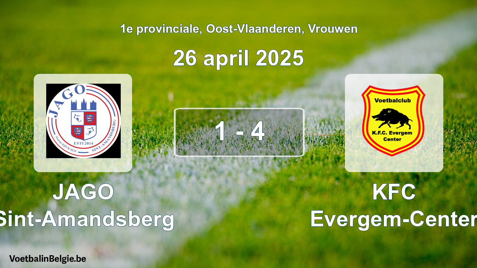 Gespeelde wedstrijd vrouwenvoetbal: JAGO Sint-Amandsberg - KFC Evergem-Center 1 - 4 (26 april 2025)