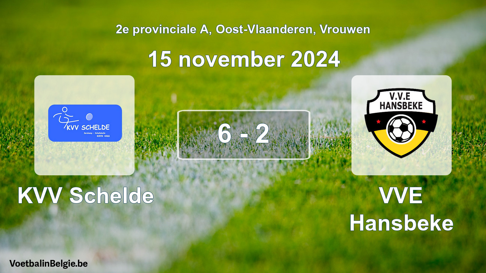 Gespeelde wedstrijd vrouwenvoetbal: KVV Schelde - VVE Hansbeke 6 - 2 (15 november 2024)