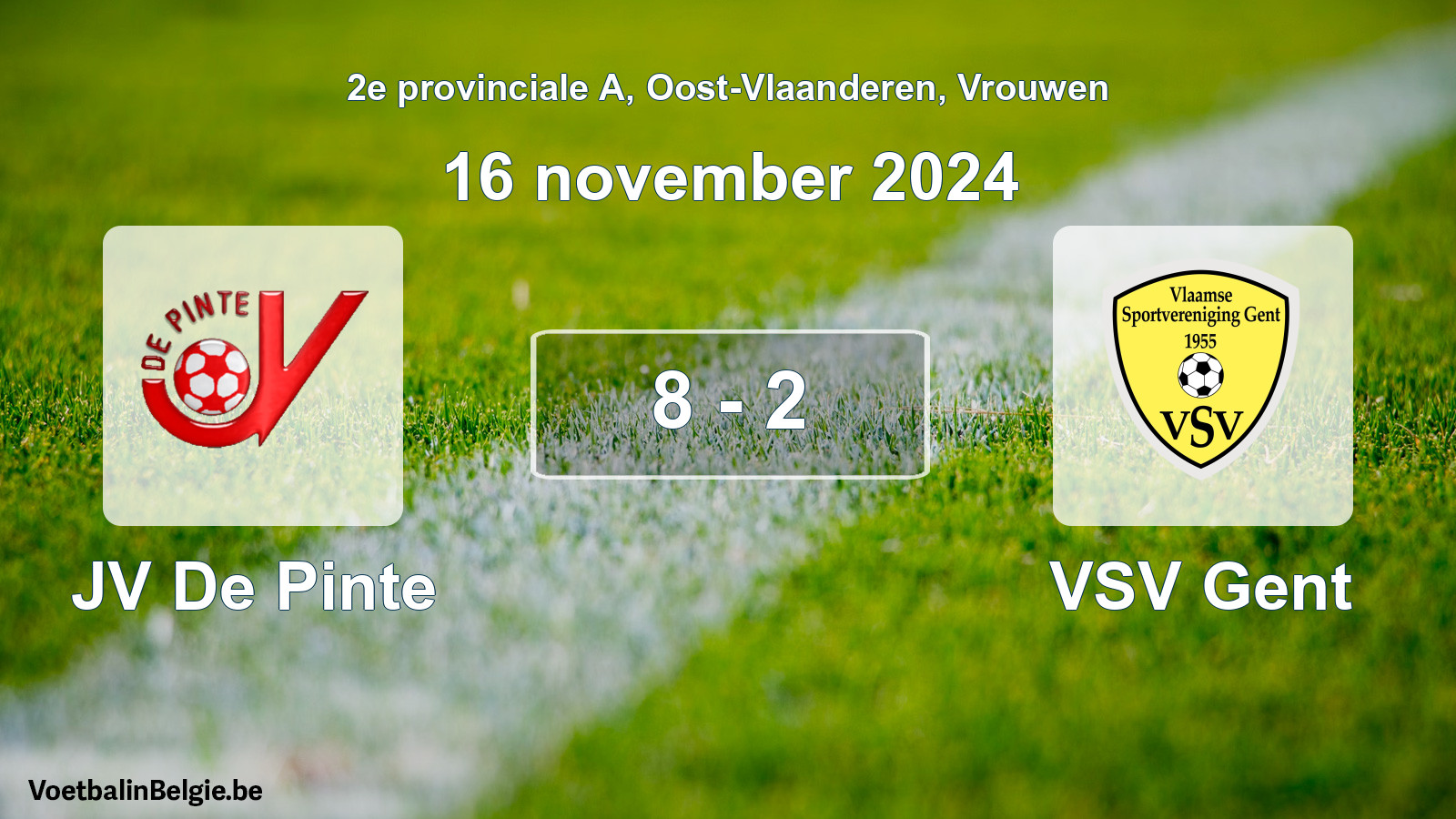 Gespeelde wedstrijd vrouwenvoetbal: JV De Pinte - VSV Gent 8 - 2 (16 november 2024)