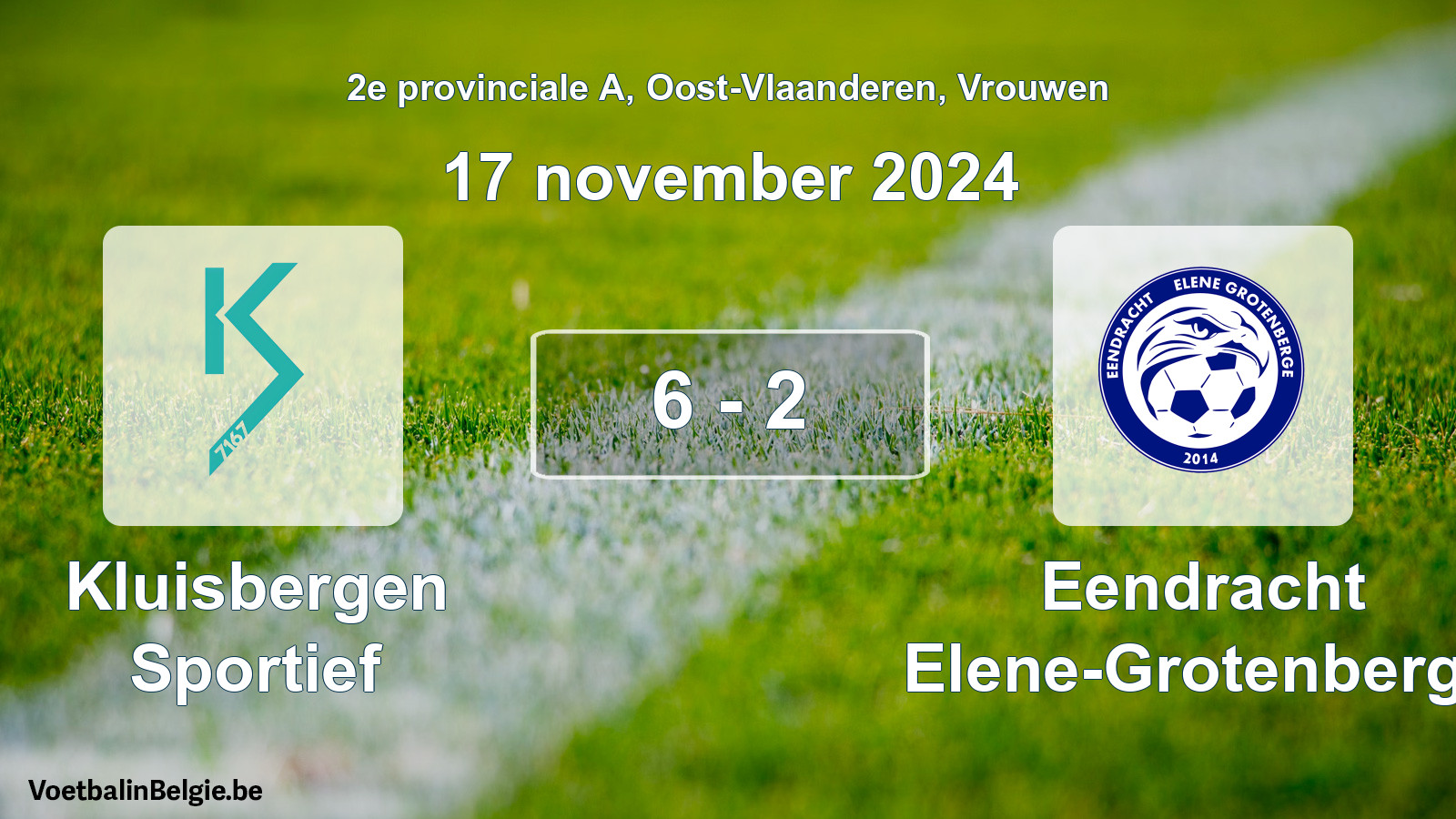 Gespeelde wedstrijd vrouwenvoetbal: Kluisbergen Sportief - Eendracht Elene-Grotenberge 6 - 2 (17 november 2024)