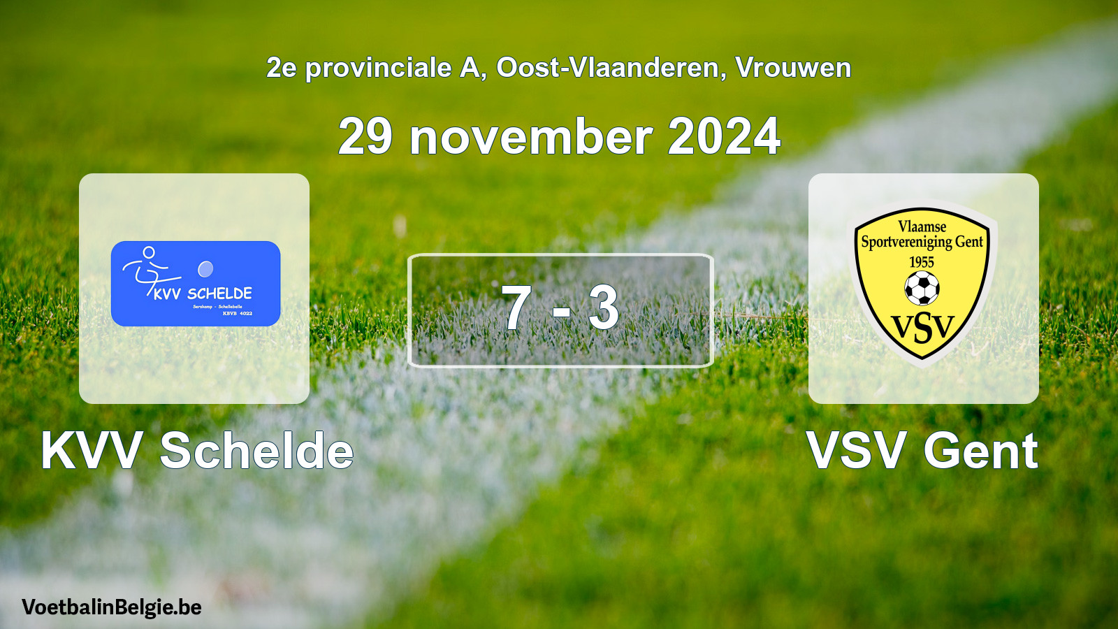 Gespeelde wedstrijd vrouwenvoetbal: KVV Schelde - VSV Gent 7 - 3 (29 november 2024)