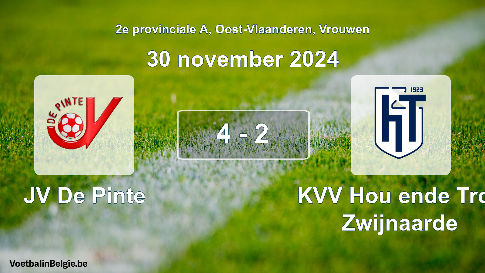 Gespeelde wedstrijd vrouwenvoetbal: JV De Pinte - KVV Hou ende Trou Zwijnaarde 4 - 2 (30 november 2024)