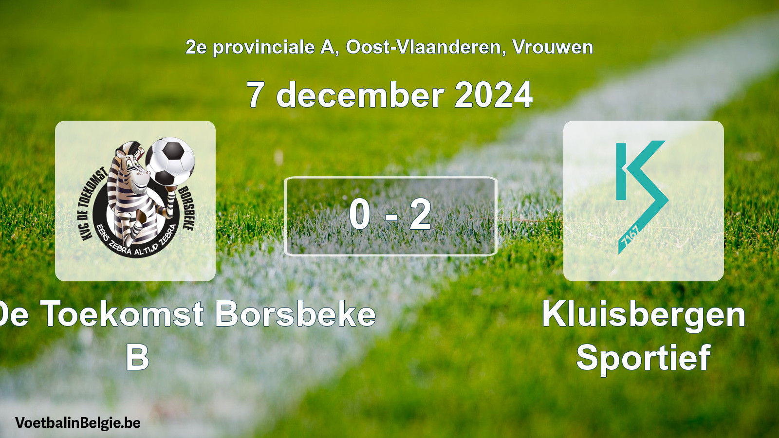 Gespeelde wedstrijd vrouwenvoetbal: KVC De Toekomst Borsbeke B - Kluisbergen Sportief 0 - 2 (7 december 2024)