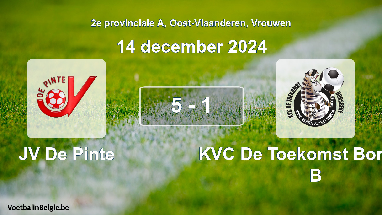 Gespeelde wedstrijd vrouwenvoetbal: JV De Pinte - KVC De Toekomst Borsbeke B 5 - 1 (14 december 2024)