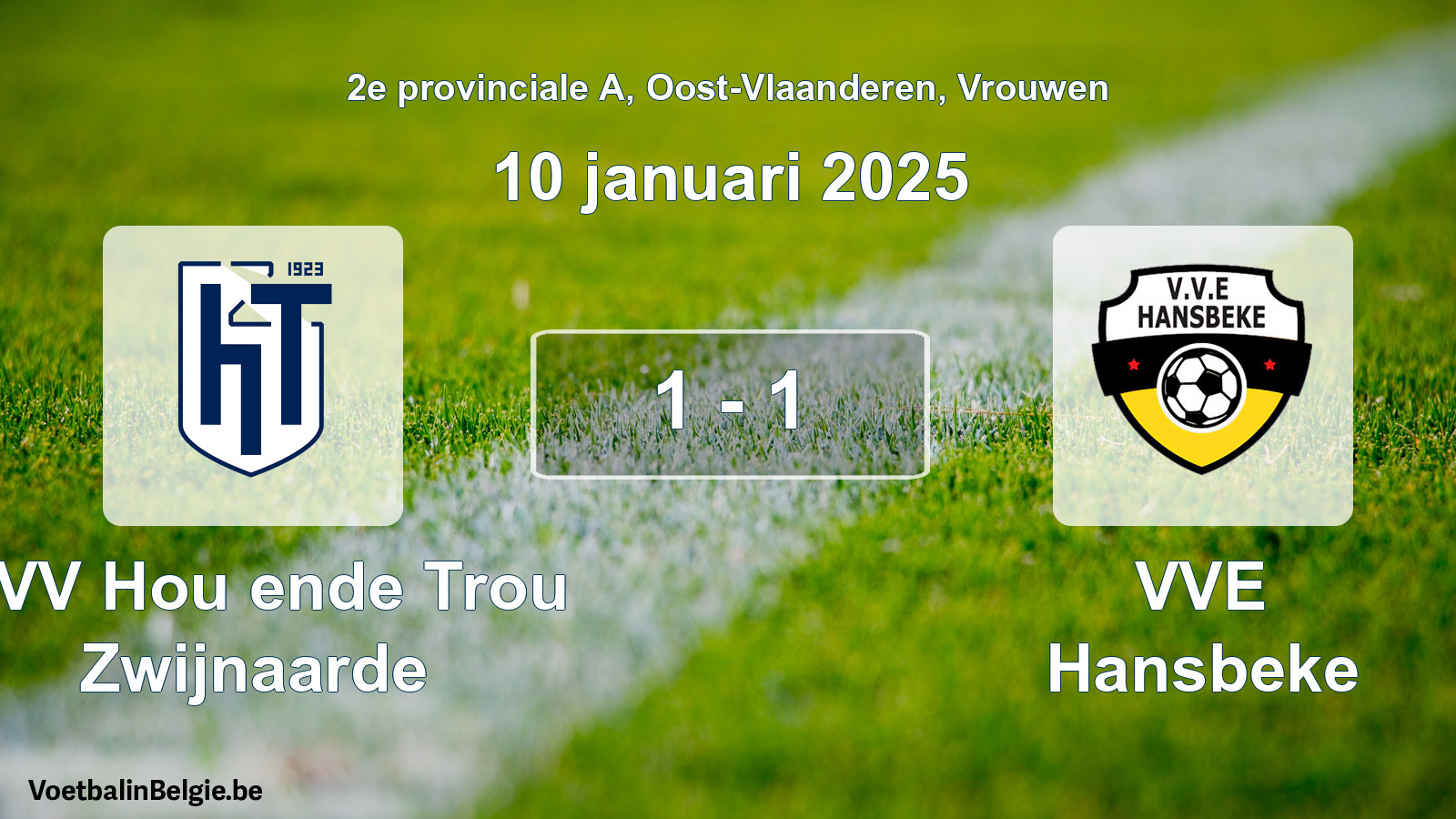 Gespeelde wedstrijd vrouwenvoetbal: KVV Hou ende Trou Zwijnaarde - VVE Hansbeke 1 - 1 (10 januari 2025)