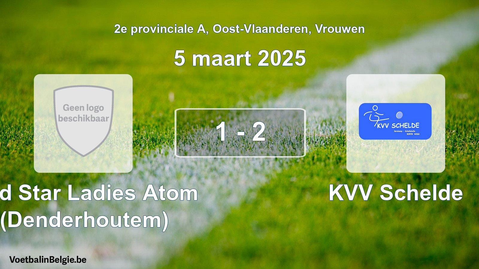 Gespeelde wedstrijd vrouwenvoetbal: Red Star Ladies Atom (Denderhoutem) - KVV Schelde 1 - 2 (5 maart 2025)
