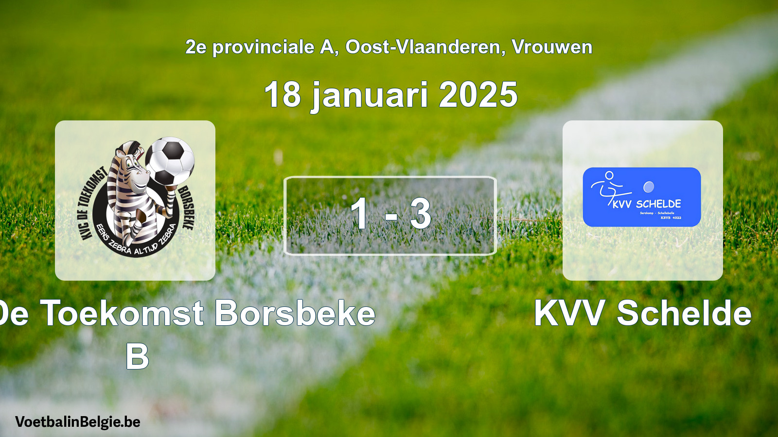 Gespeelde wedstrijd vrouwenvoetbal: KVC De Toekomst Borsbeke B - KVV Schelde 1 - 3 (18 januari 2025)