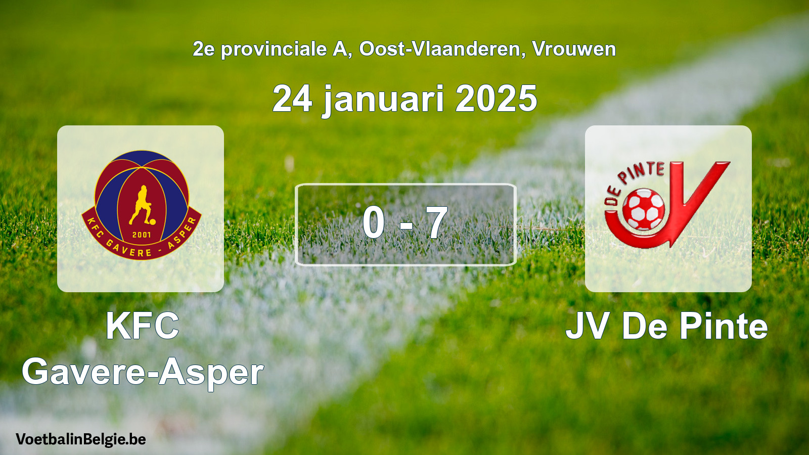 Gespeelde wedstrijd vrouwenvoetbal: KFC Gavere-Asper - JV De Pinte 0 - 7 (24 januari 2025)
