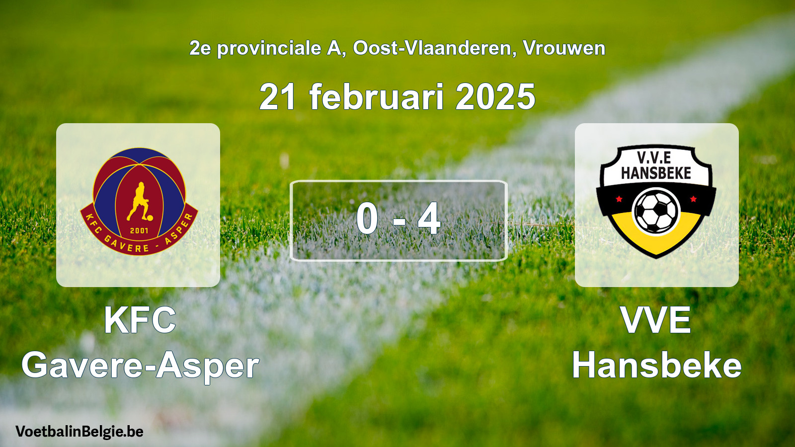 Gespeelde wedstrijd vrouwenvoetbal: KFC Gavere-Asper - VVE Hansbeke 0 - 4 (21 februari 2025)