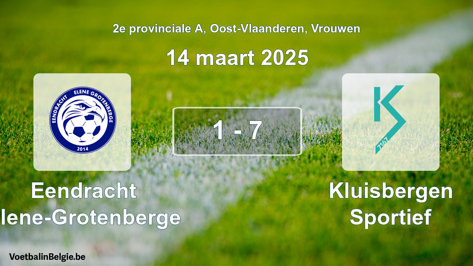Gespeelde wedstrijd vrouwenvoetbal: Eendracht Elene-Grotenberge - Kluisbergen Sportief 1 - 7 (14 maart 2025)