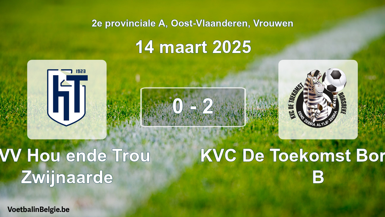 Gespeelde wedstrijd vrouwenvoetbal: KVV Hou ende Trou Zwijnaarde - KVC De Toekomst Borsbeke B 0 - 2 (14 maart 2025)