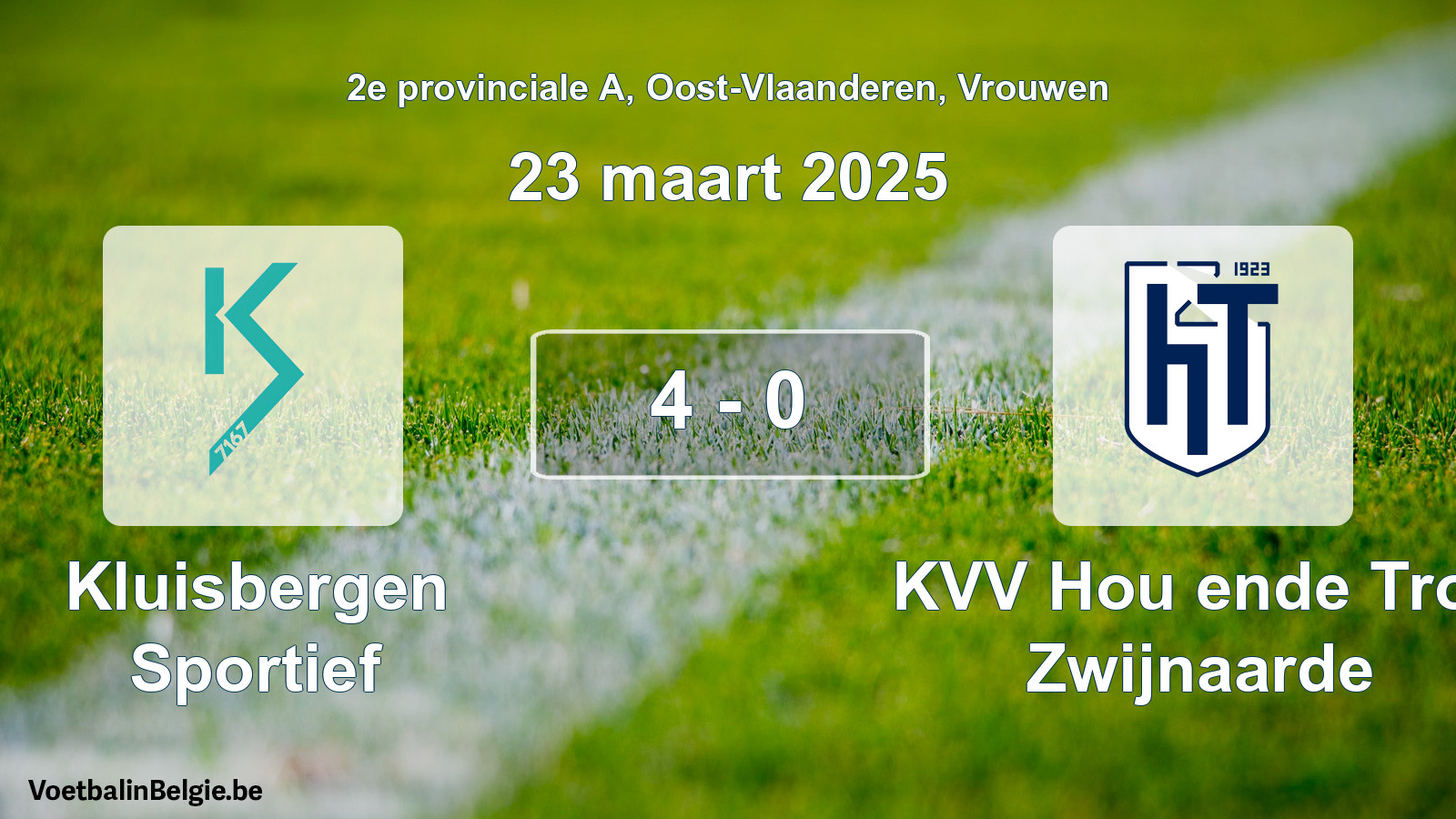 Gespeelde wedstrijd vrouwenvoetbal: Kluisbergen Sportief - KVV Hou ende Trou Zwijnaarde 4 - 0 (23 maart 2025)