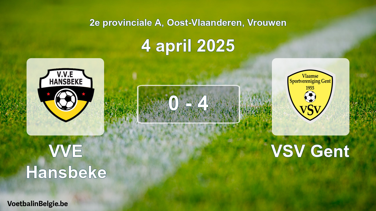 Gespeelde wedstrijd vrouwenvoetbal: VVE Hansbeke - VSV Gent 0 - 4 (4 april 2025)