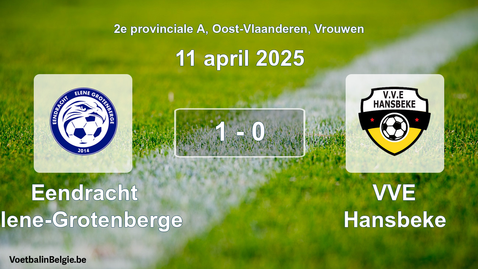 Gespeelde wedstrijd vrouwenvoetbal: Eendracht Elene-Grotenberge - VVE Hansbeke 1 - 0 (11 april 2025)