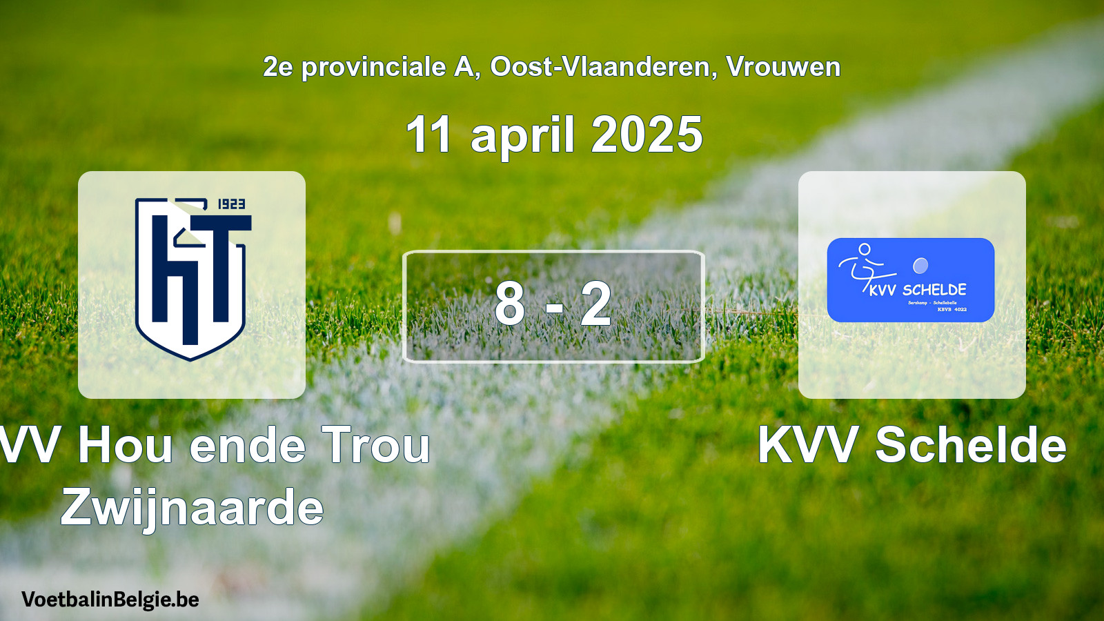 Gespeelde wedstrijd vrouwenvoetbal: KVV Hou ende Trou Zwijnaarde - KVV Schelde 8 - 2 (11 april 2025)