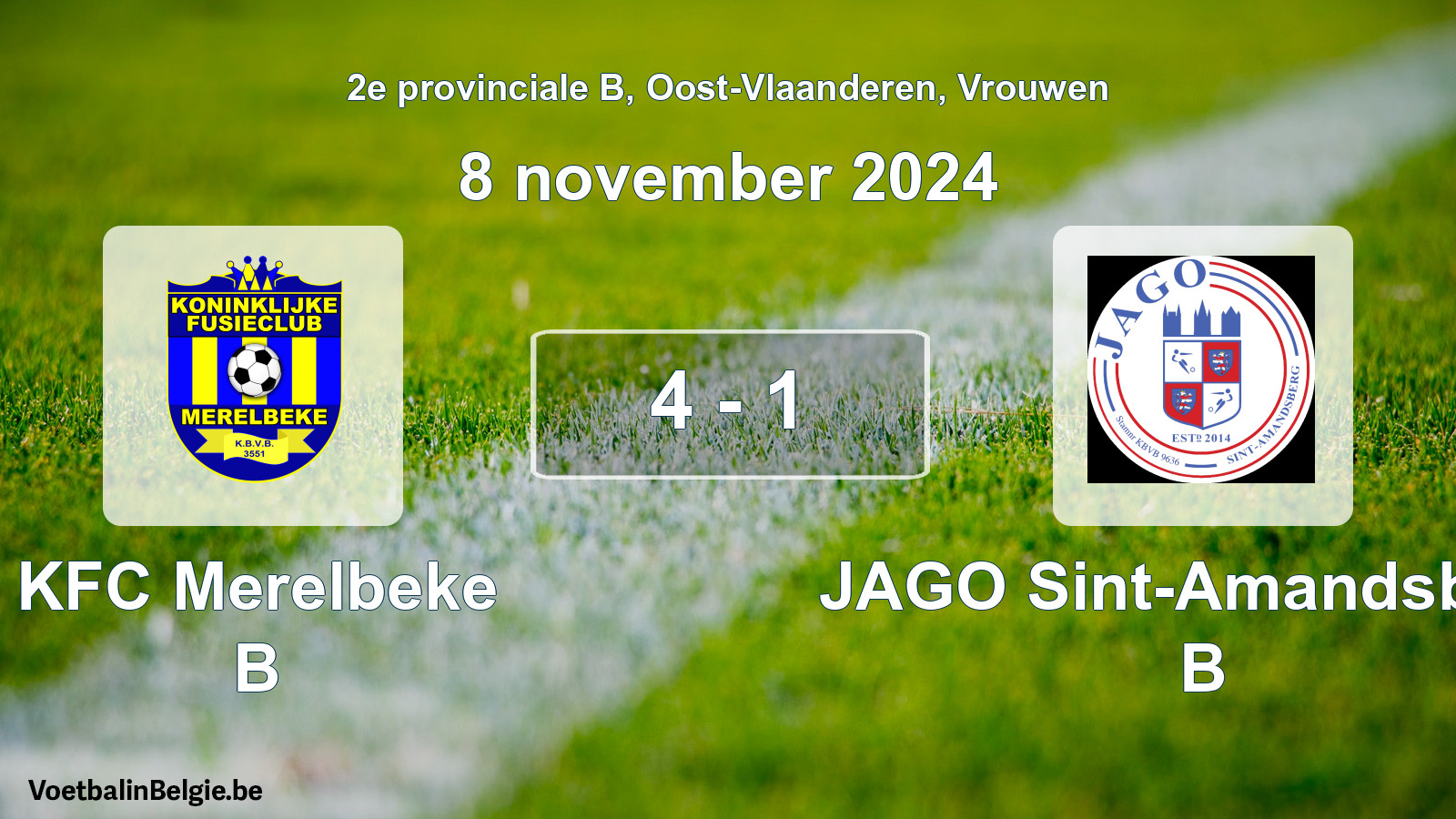 Played match women football: KFC Merelbeke B - JAGO Sint-Amandsberg B 4 - 1 (8 November 2024)