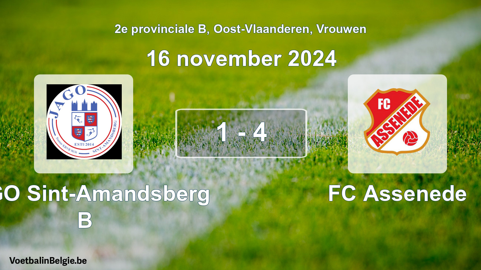 Played match women football: JAGO Sint-Amandsberg B - FC Assenede 1 - 4 (16 November 2024)