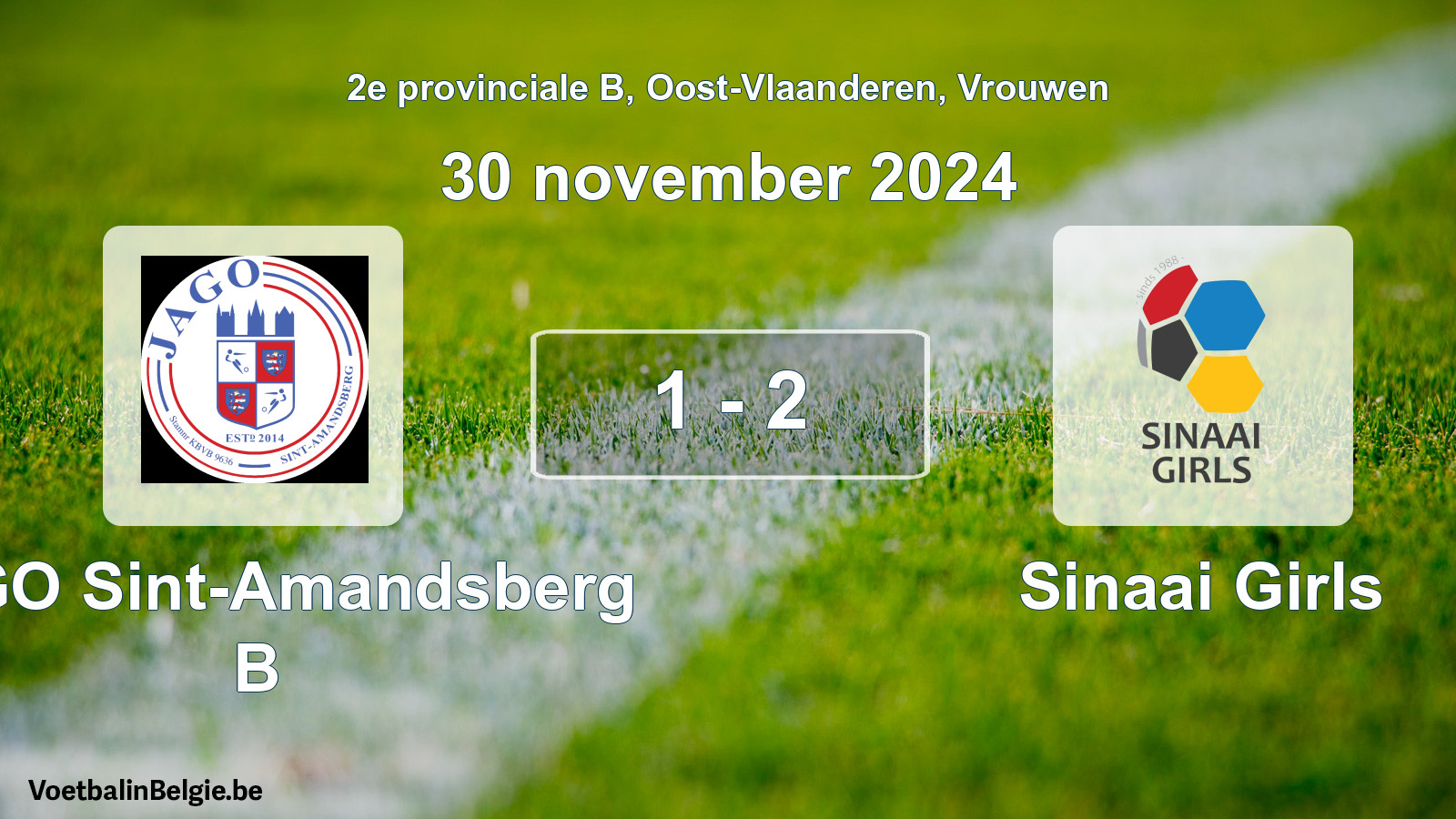 Gespieltes Spiel frauen-Fußball: JAGO Sint-Amandsberg B - Sinaai Girls 1 - 2 (30 November 2024)
