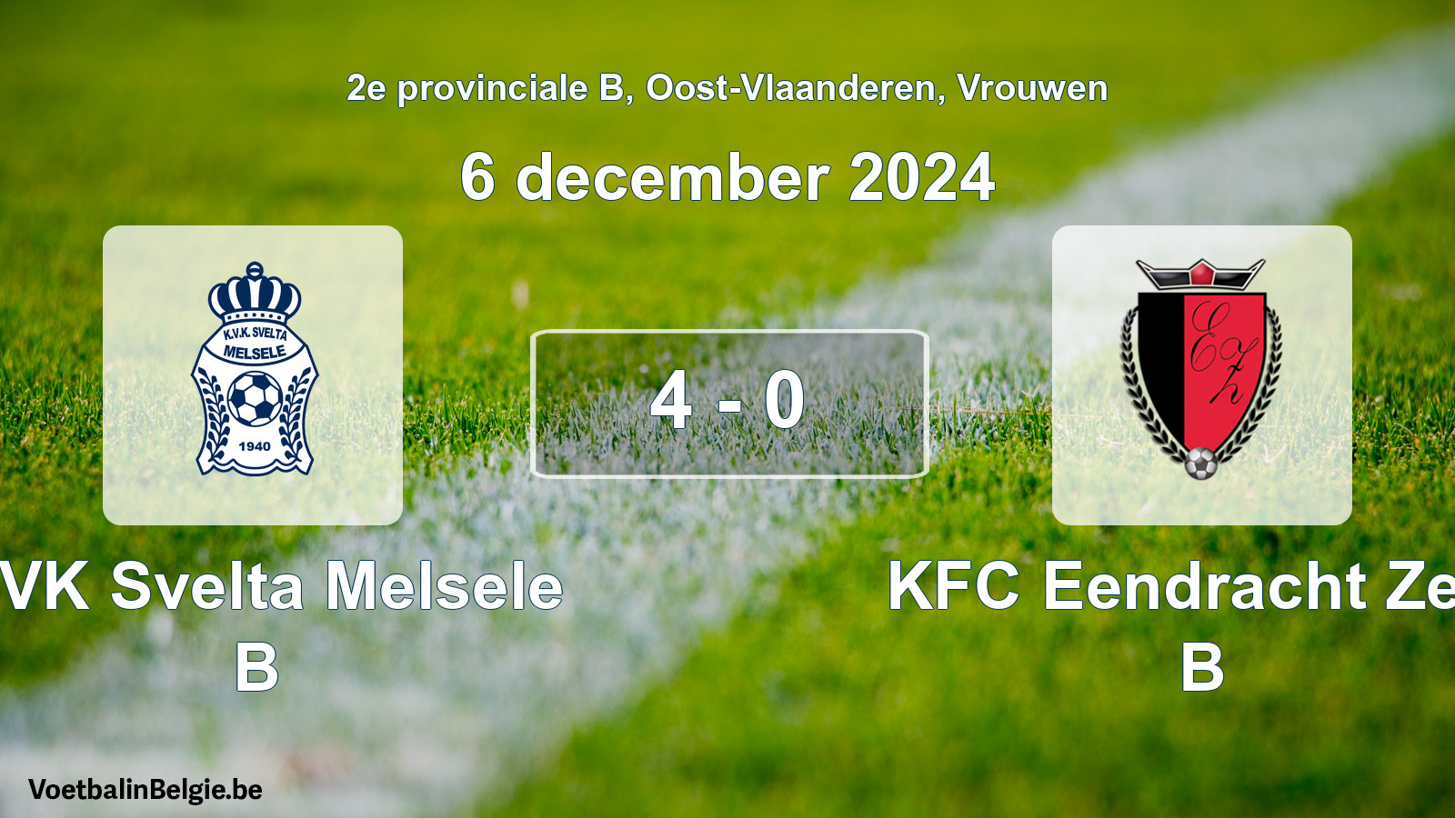 Gespeelde wedstrijd vrouwenvoetbal: KVK Svelta Melsele B - KFC Eendracht Zele B 4 - 0 (6 december 2024)