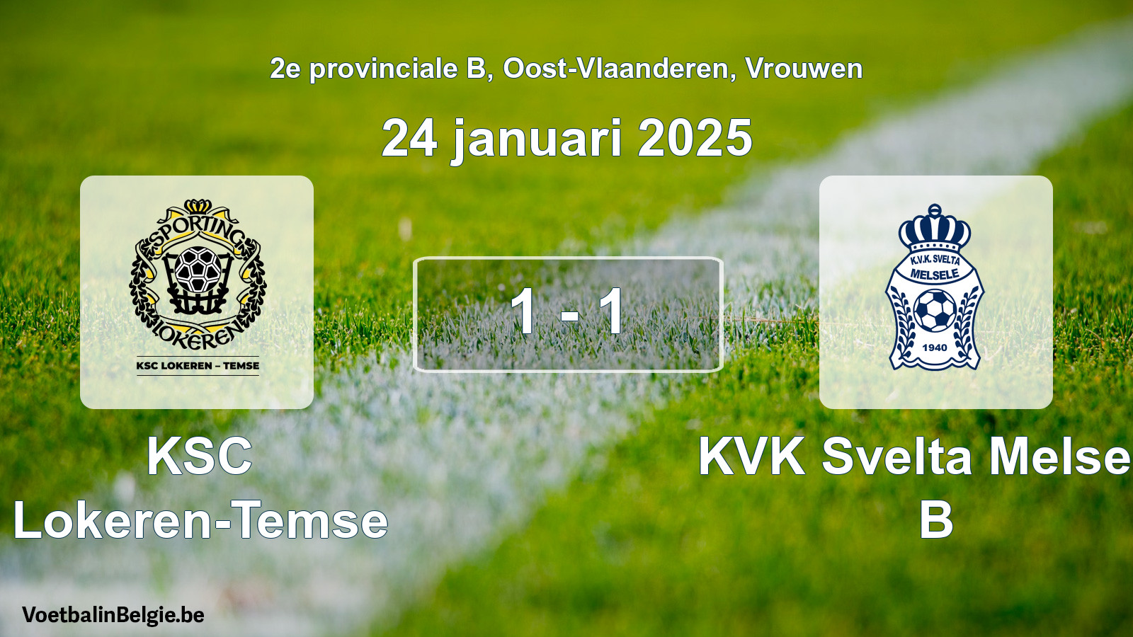 Gespeelde wedstrijd vrouwenvoetbal: KSC Lokeren-Temse - KVK Svelta Melsele B 1 - 1 (24 januari 2025)