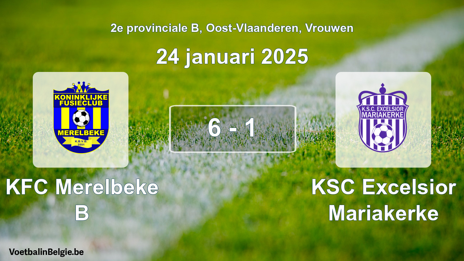 Gespeelde wedstrijd vrouwenvoetbal: KFC Merelbeke B - KSC Excelsior Mariakerke 6 - 1 (24 januari 2025)