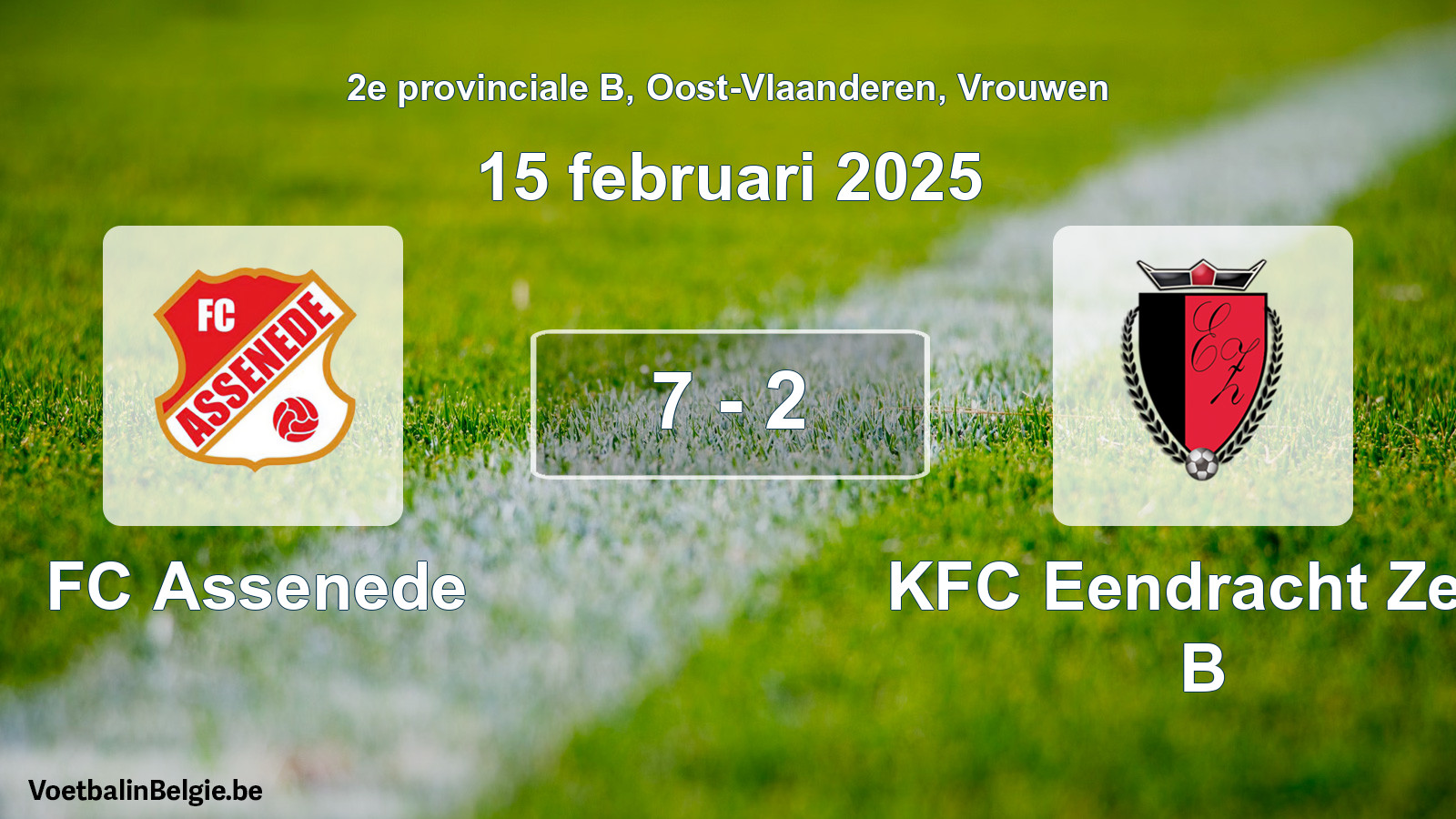 Gespeelde wedstrijd vrouwenvoetbal: FC Assenede - KFC Eendracht Zele B 7 - 2 (15 februari 2025)