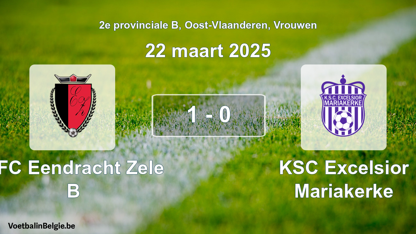 Gespeelde wedstrijd vrouwenvoetbal: KFC Eendracht Zele B - KSC Excelsior Mariakerke 1 - 0 (22 maart 2025)