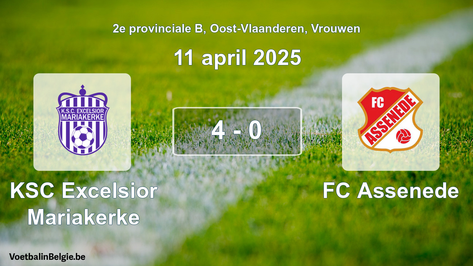 Gespeelde wedstrijd vrouwenvoetbal: KSC Excelsior Mariakerke - FC Assenede 4 - 0 (11 april 2025)