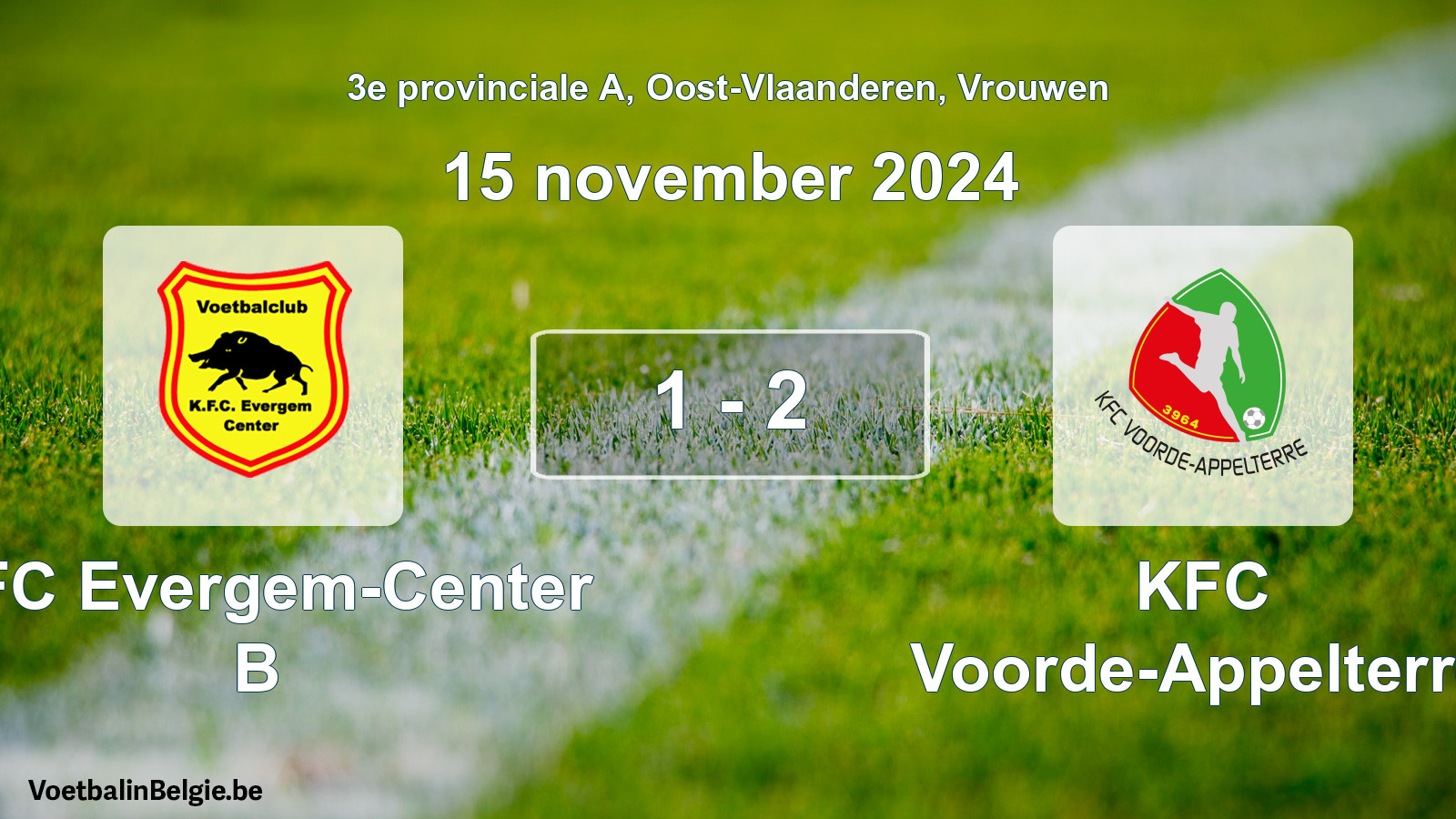 Gespeelde wedstrijd vrouwenvoetbal: KFC Evergem-Center B - KFC Voorde-Appelterre 1 - 2 (15 november 2024)