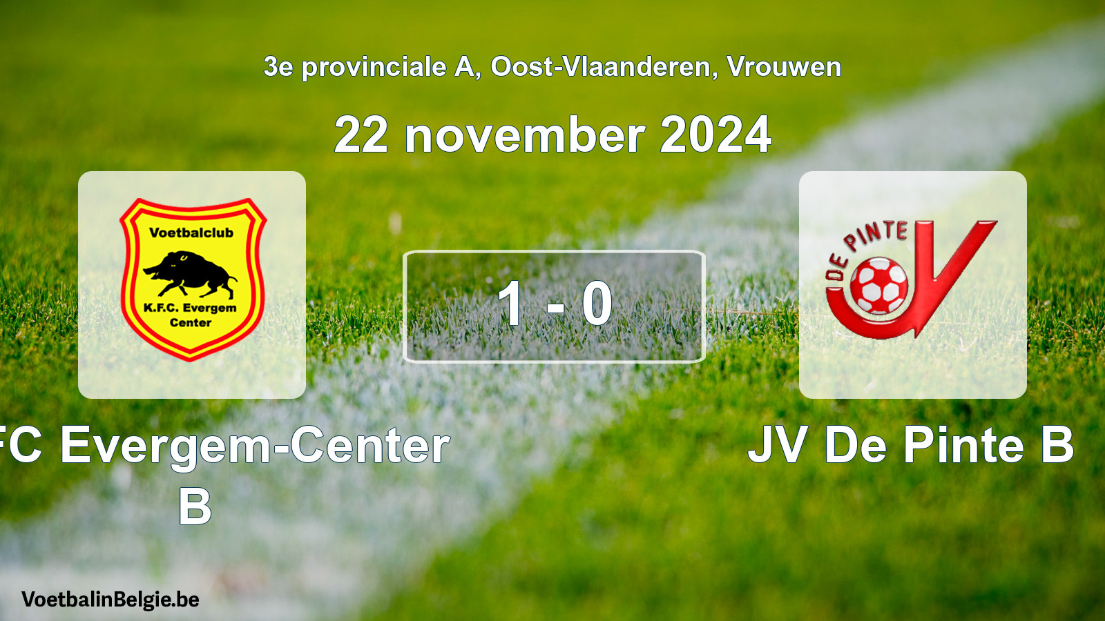 Gespeelde wedstrijd vrouwenvoetbal: KFC Evergem-Center B - JV De Pinte B 1 - 0 (22 november 2024)
