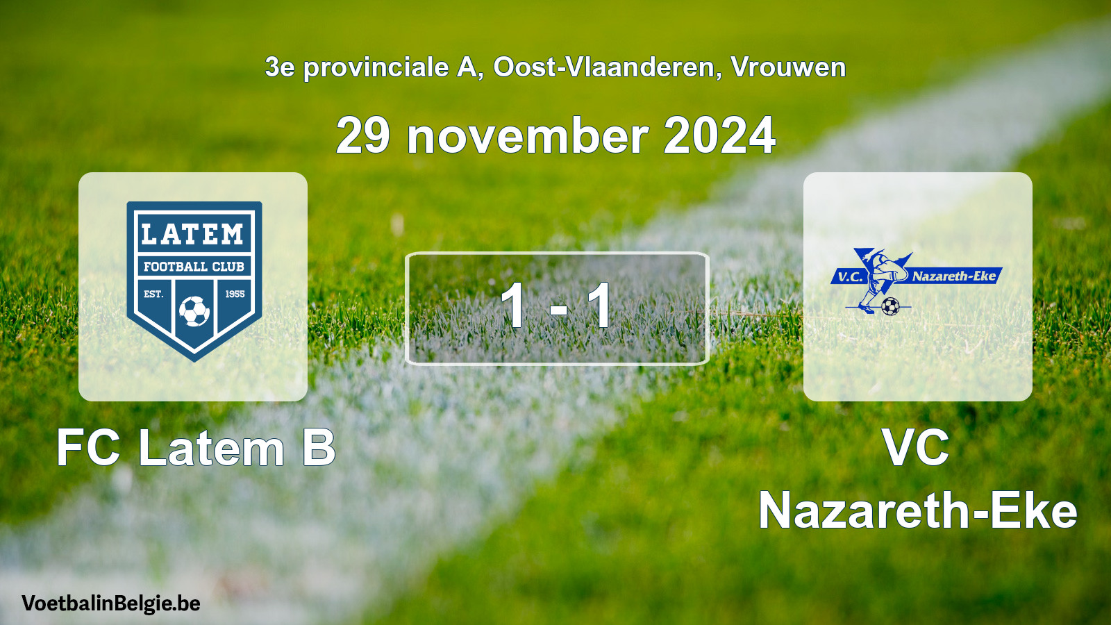 Gespeelde wedstrijd vrouwenvoetbal: FC Latem B - VC Nazareth-Eke 1 - 1 (29 november 2024)