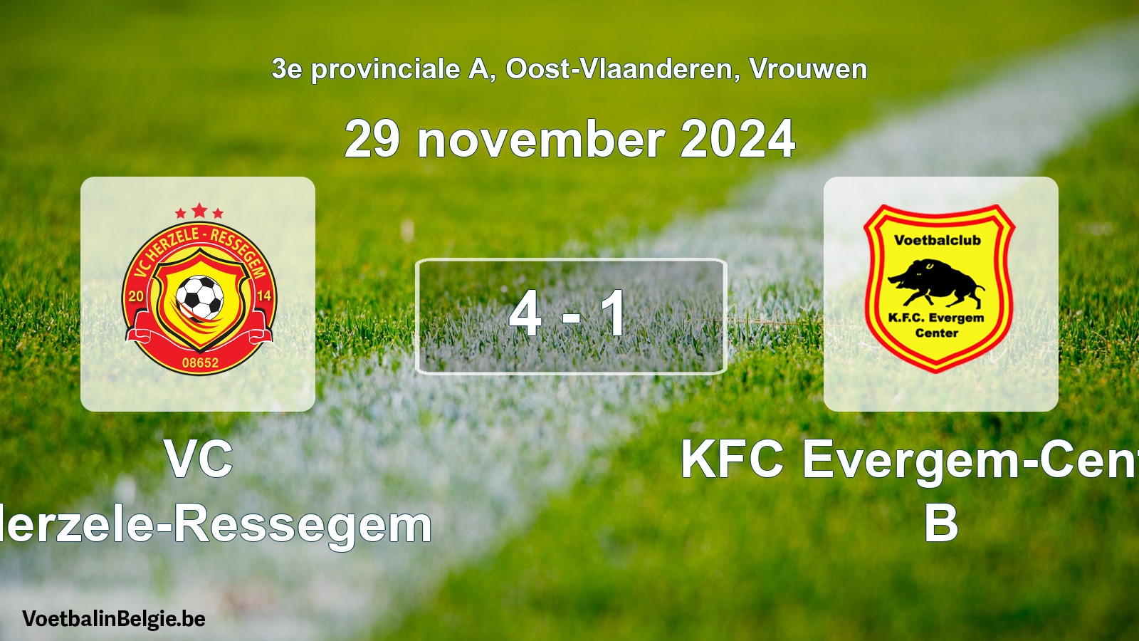 Gespeelde wedstrijd vrouwenvoetbal: VC Herzele-Ressegem - KFC Evergem-Center B 4 - 1 (29 november 2024)
