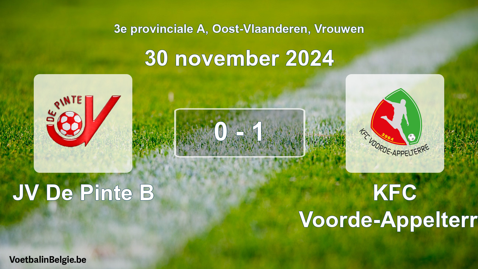 Gespeelde wedstrijd vrouwenvoetbal: JV De Pinte B - KFC Voorde-Appelterre 0 - 1 (30 november 2024)