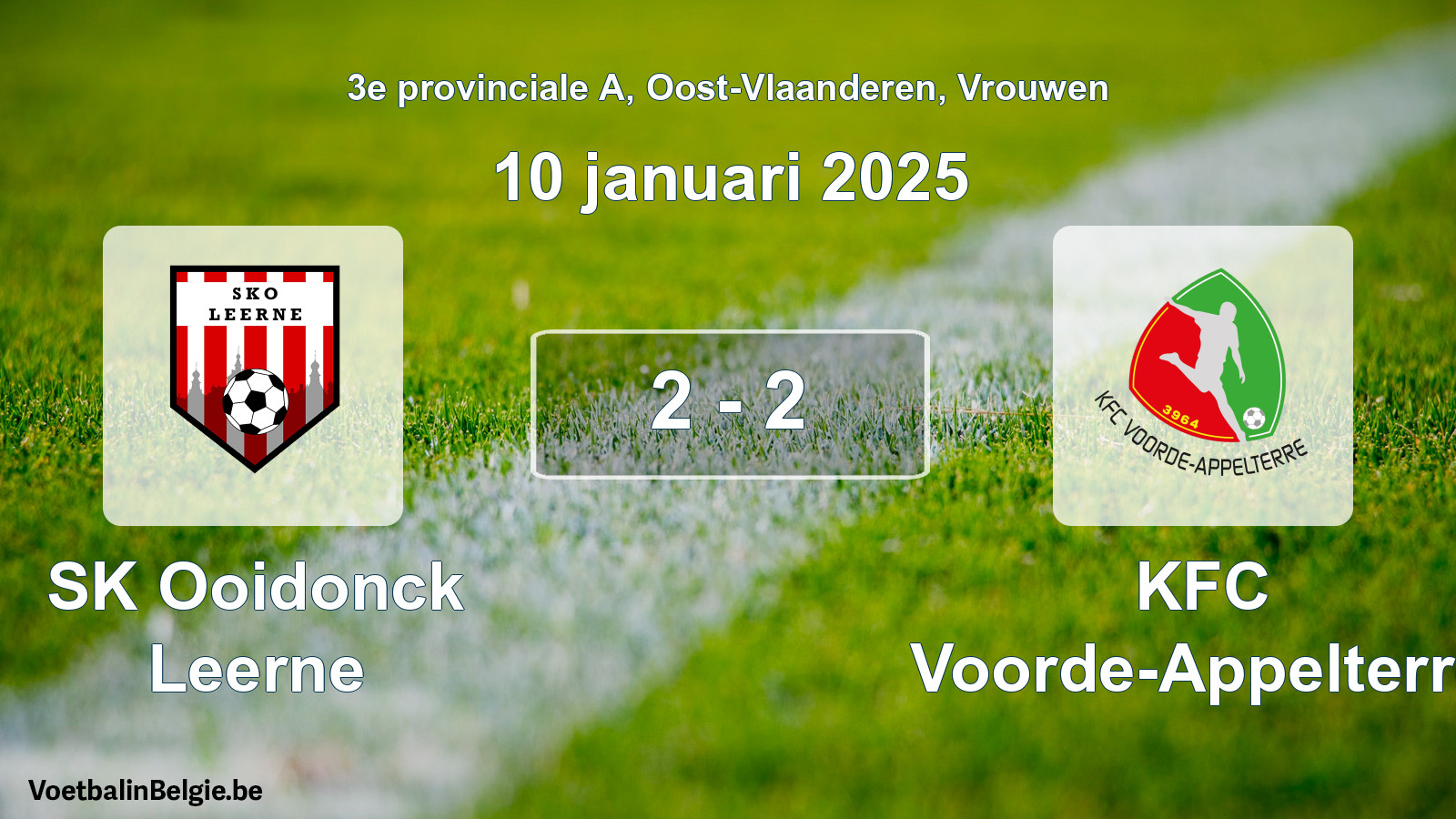 Gespeelde wedstrijd vrouwenvoetbal: SK Ooidonck Leerne - KFC Voorde-Appelterre 2 - 2 (10 januari 2025)