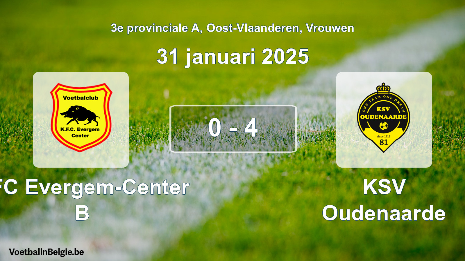 Gespeelde wedstrijd vrouwenvoetbal: KFC Evergem-Center B - KSV Oudenaarde 0 - 4 (31 januari 2025)