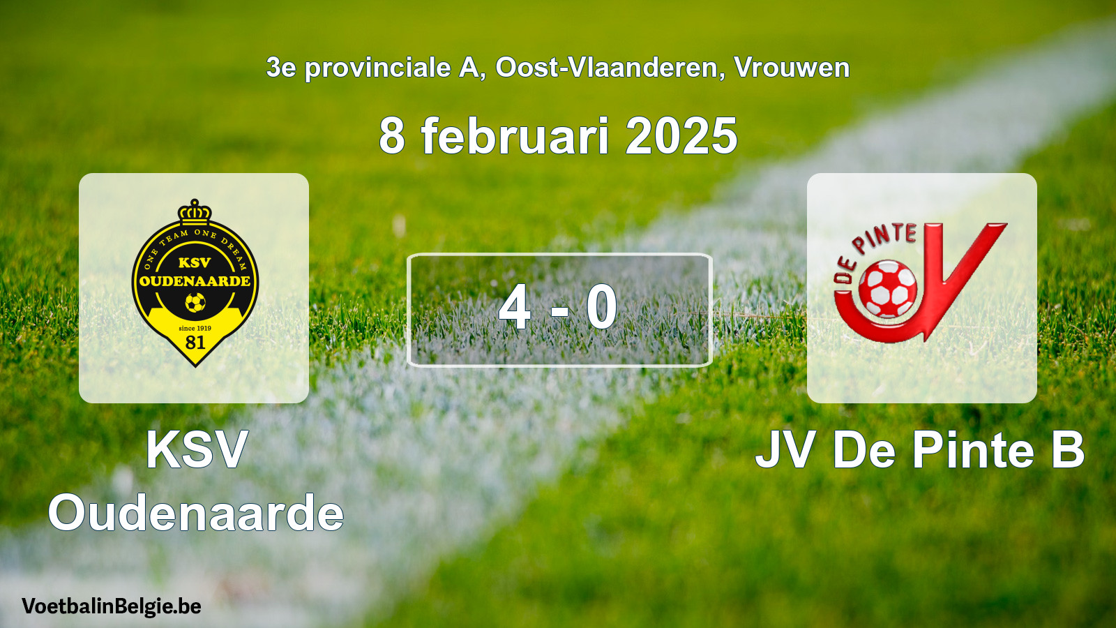 Gespeelde wedstrijd vrouwenvoetbal: KSV Oudenaarde - JV De Pinte B 4 - 0 (8 februari 2025)