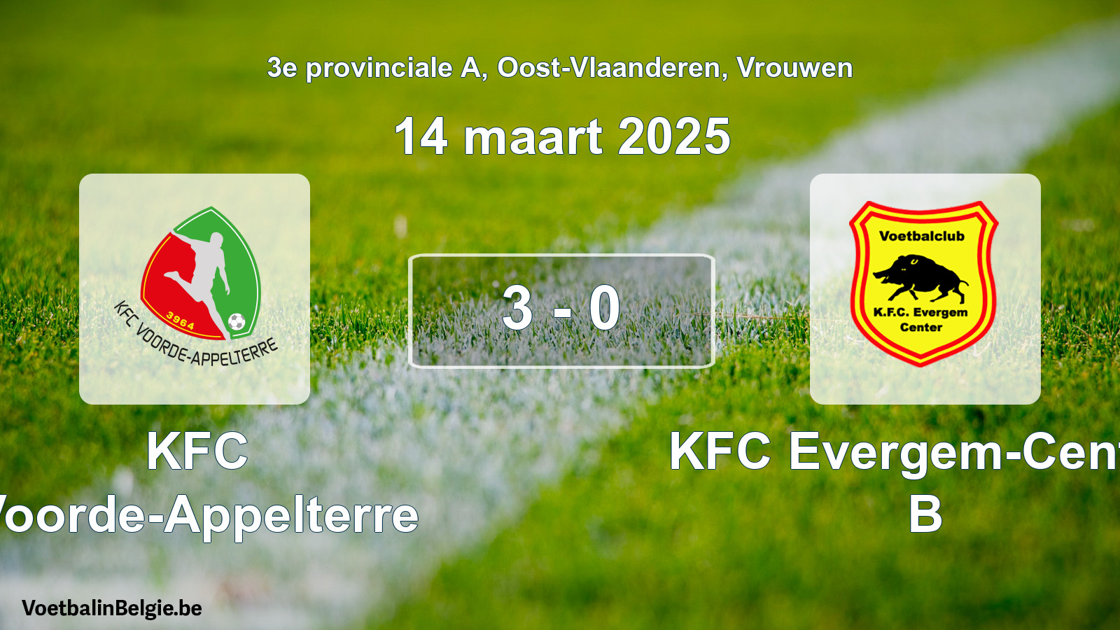 Gespeelde wedstrijd vrouwenvoetbal: KFC Voorde-Appelterre - KFC Evergem-Center B 3 - 0 (14 maart 2025)