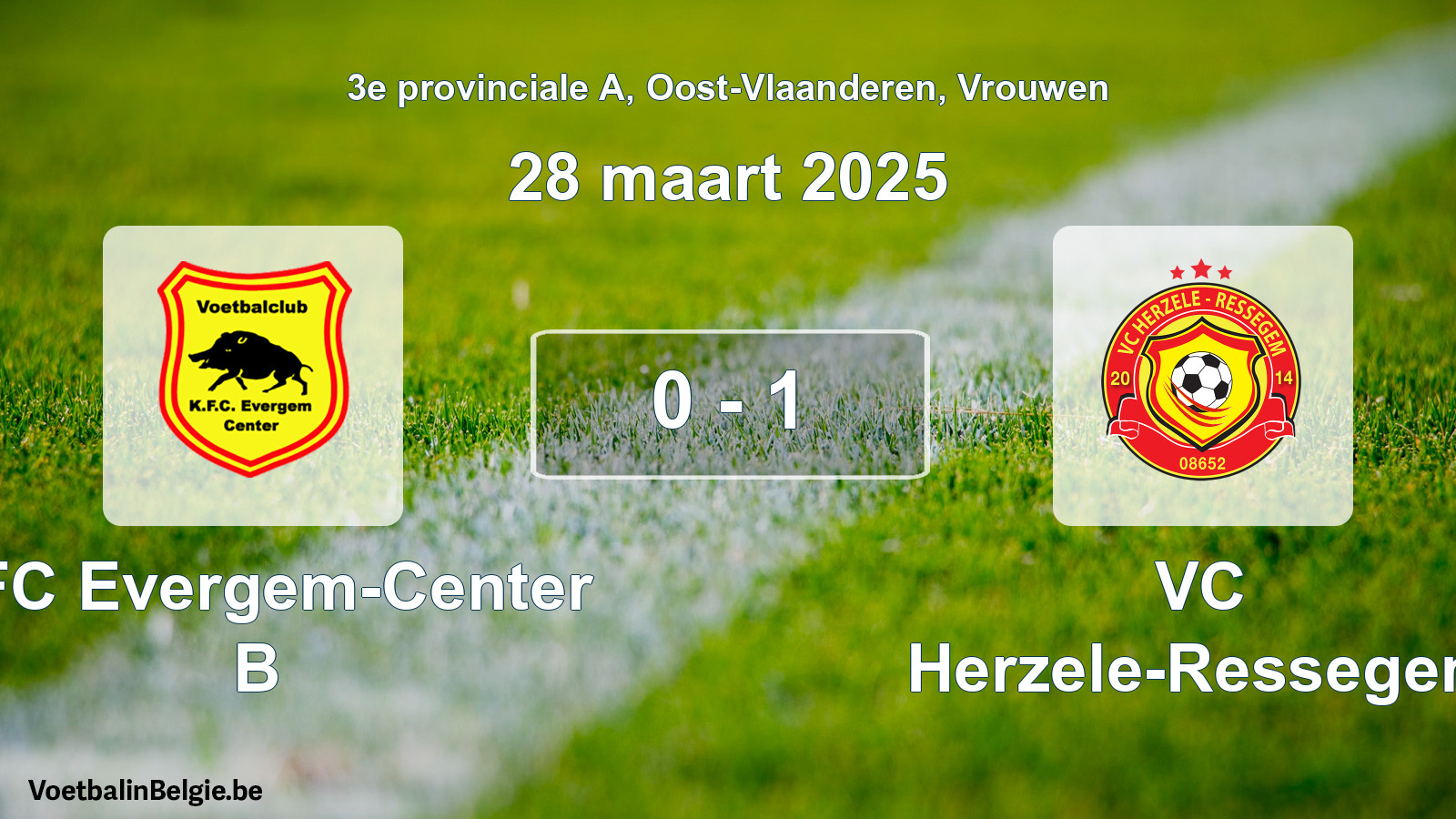 Gespeelde wedstrijd vrouwenvoetbal: KFC Evergem-Center B - VC Herzele-Ressegem 0 - 1 (28 maart 2025)