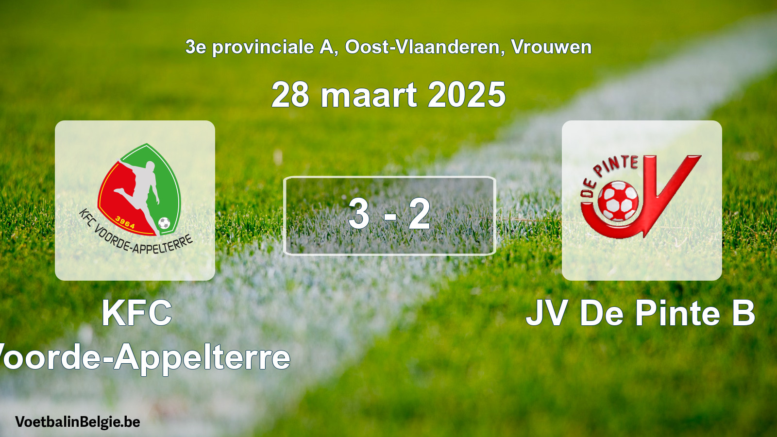 Gespeelde wedstrijd vrouwenvoetbal: KFC Voorde-Appelterre - JV De Pinte B 3 - 2 (28 maart 2025)