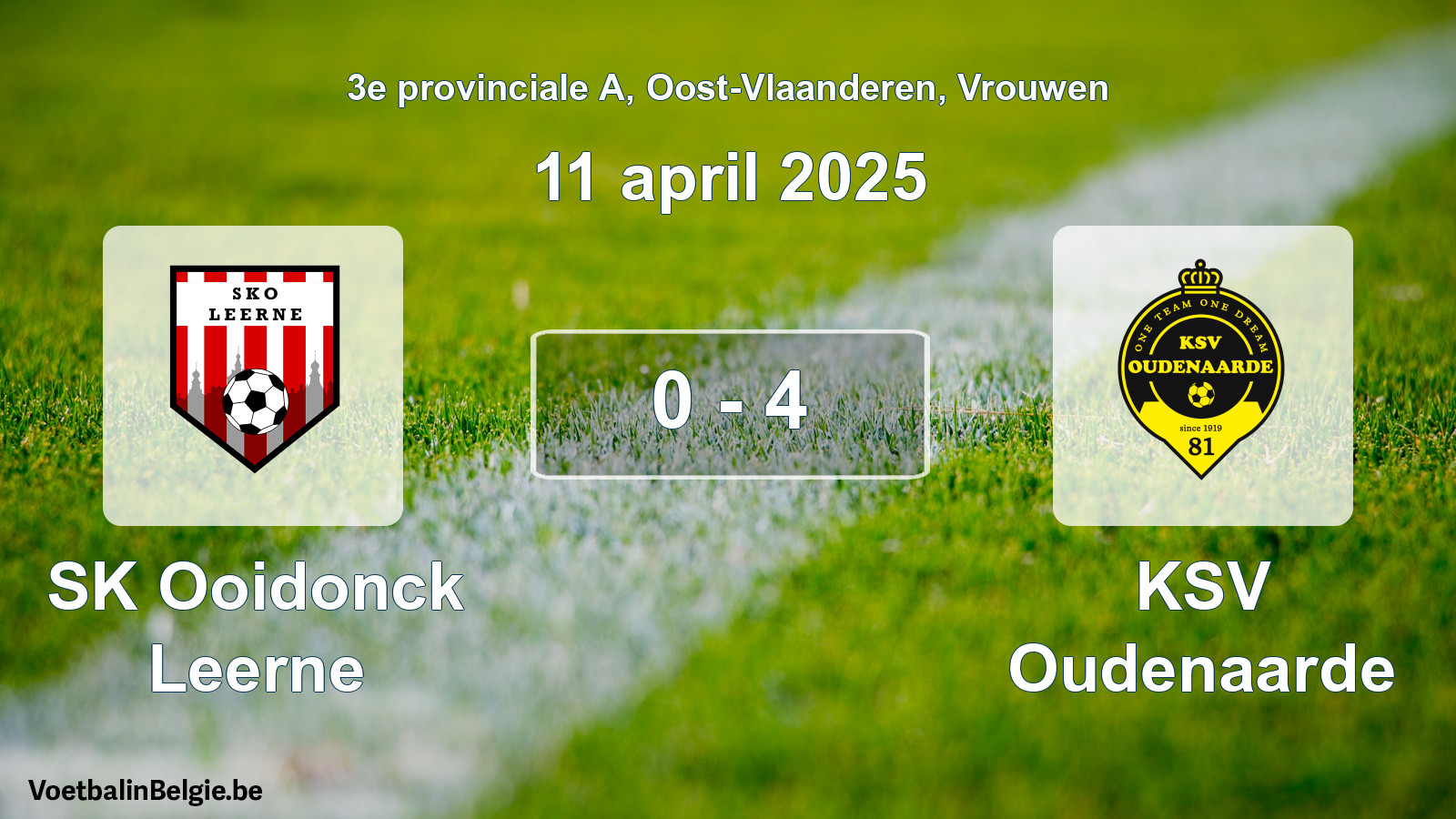 Gespeelde wedstrijd vrouwenvoetbal: SK Ooidonck Leerne - KSV Oudenaarde 0 - 4 (11 april 2025)