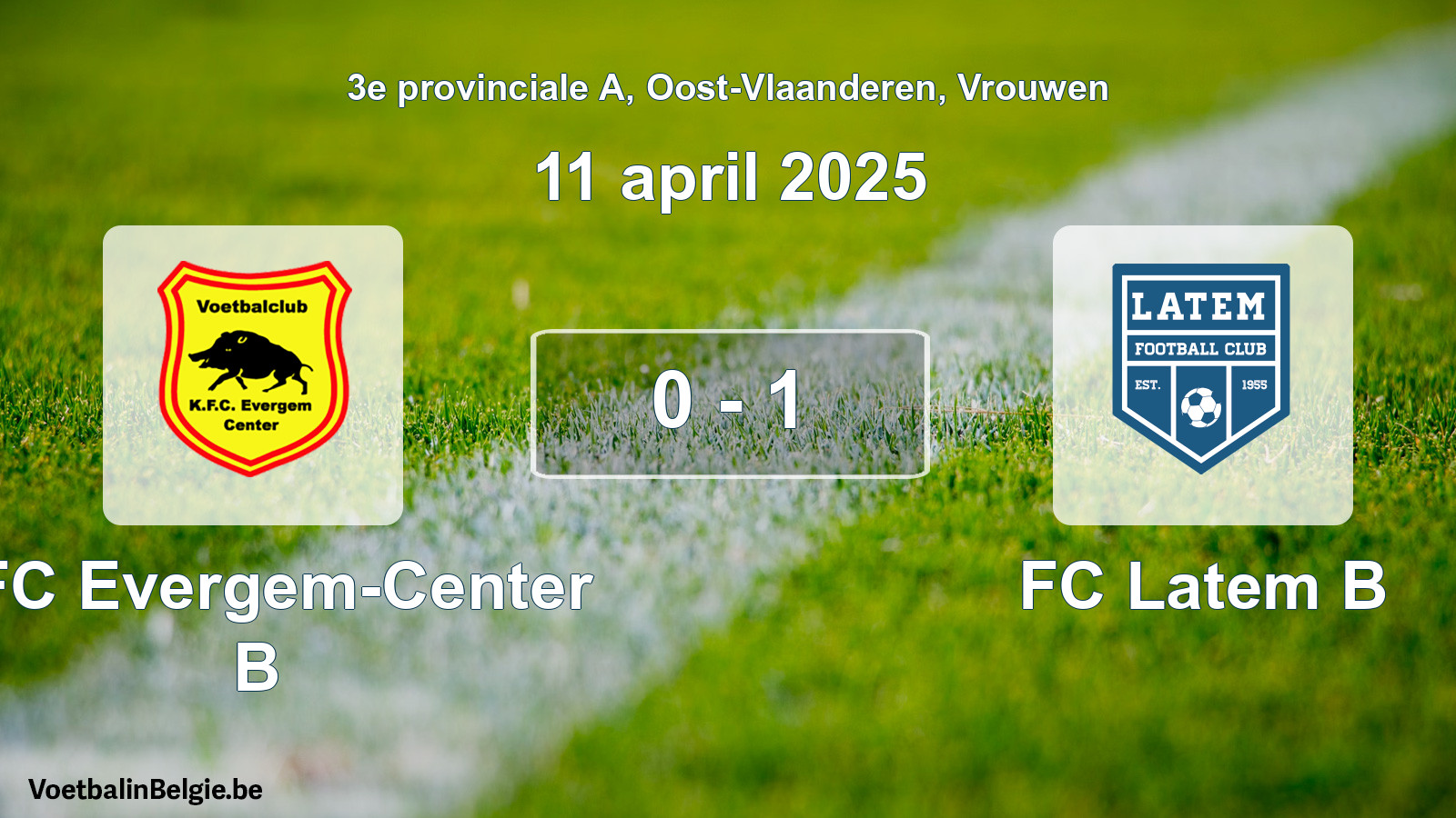 Gespeelde wedstrijd vrouwenvoetbal: KFC Evergem-Center B - FC Latem B 0 - 1 (11 april 2025)