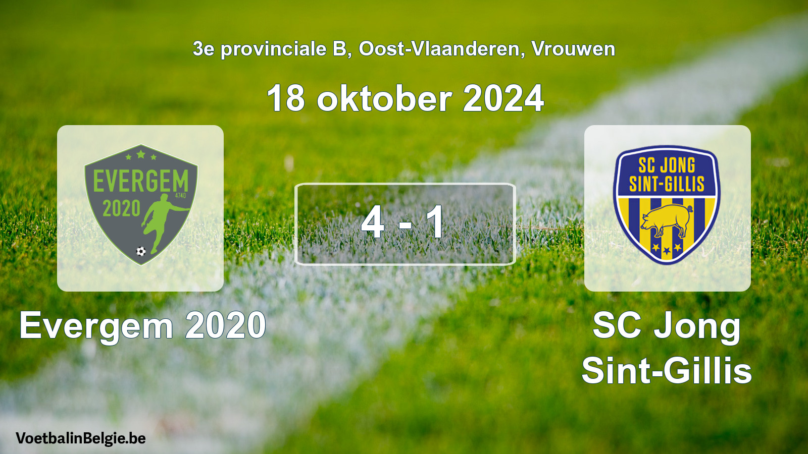 Played match women football: Evergem 2020 - SC Jong Sint-Gillis 4 - 1 (18 October 2024)