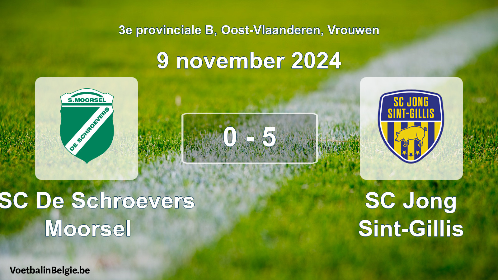 Played match women football: KSC De Schroevers Moorsel - SC Jong Sint-Gillis 0 - 5 (9 November 2024)