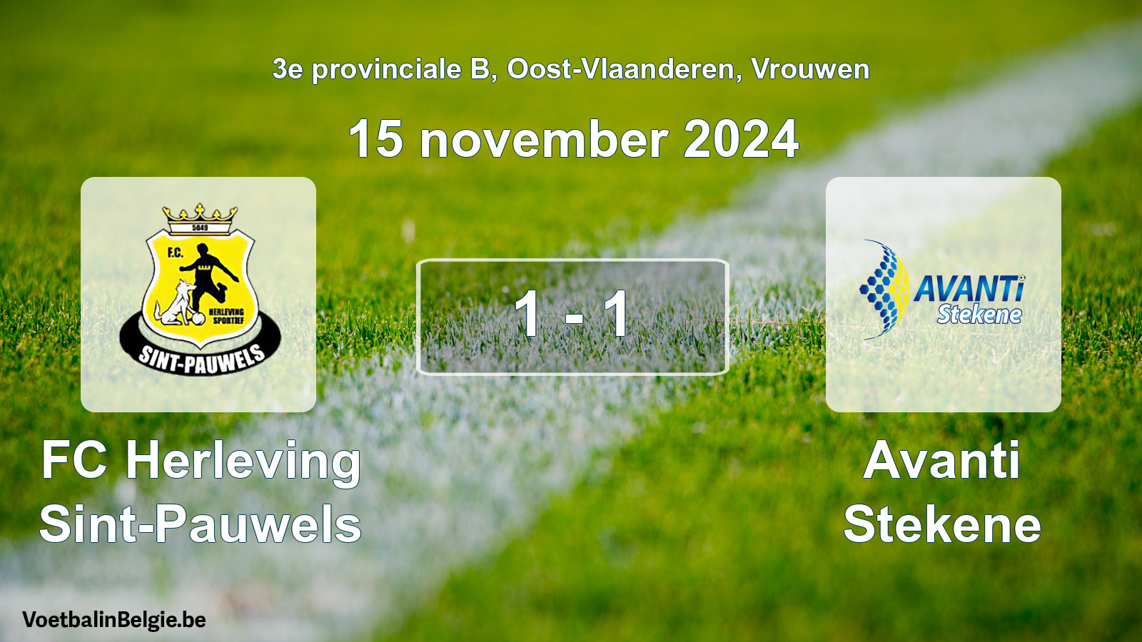 Gespeelde wedstrijd vrouwenvoetbal: FC Herleving Sint-Pauwels - Avanti Stekene 1 - 1 (15 november 2024)