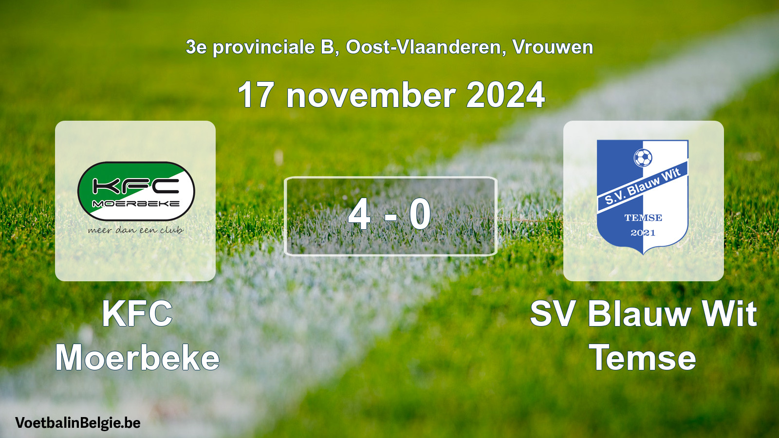 Gespeelde wedstrijd vrouwenvoetbal: KFC Moerbeke - SV Blauw Wit Temse 4 - 0 (17 november 2024)
