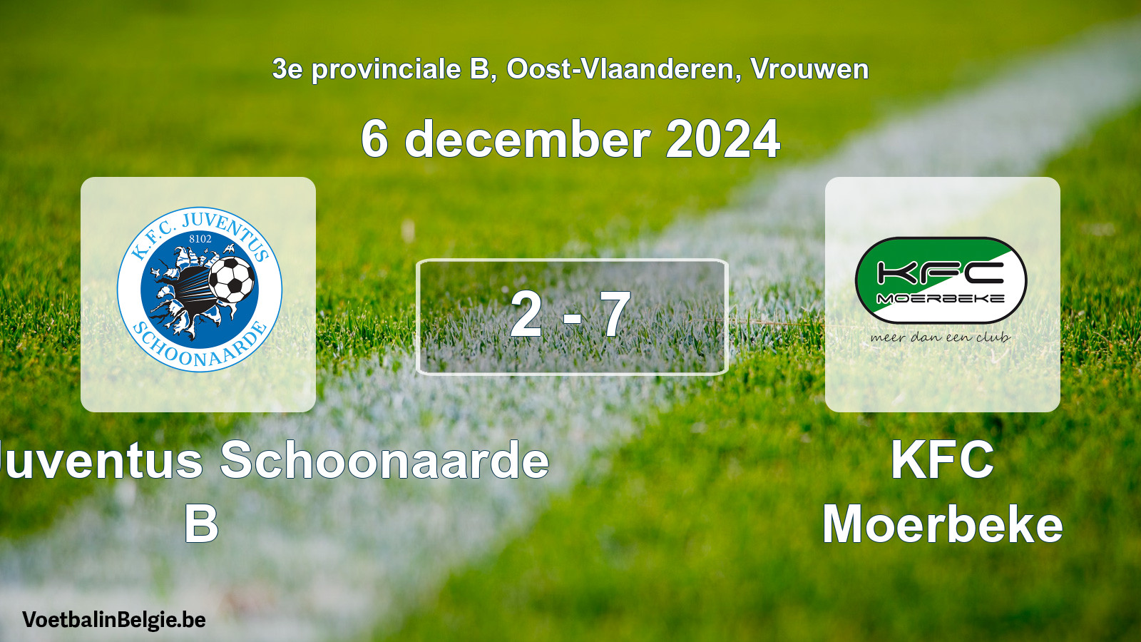 Gespeelde wedstrijd vrouwenvoetbal: KFC Juventus Schoonaarde B - KFC Moerbeke 2 - 7 (6 december 2024)