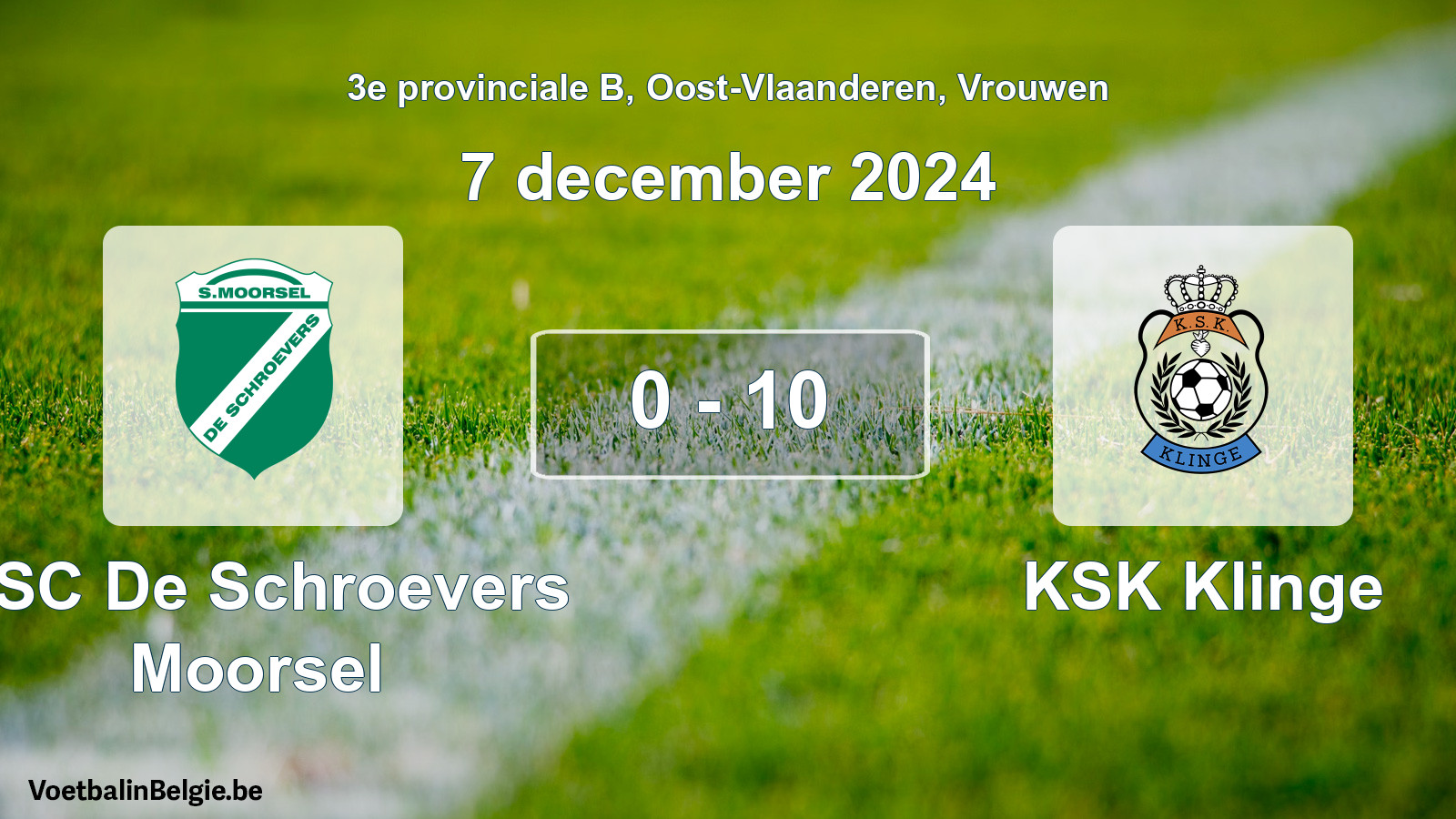 Played match women football: KSC De Schroevers Moorsel - KSK Klinge 0 - 10 (7 December 2024)