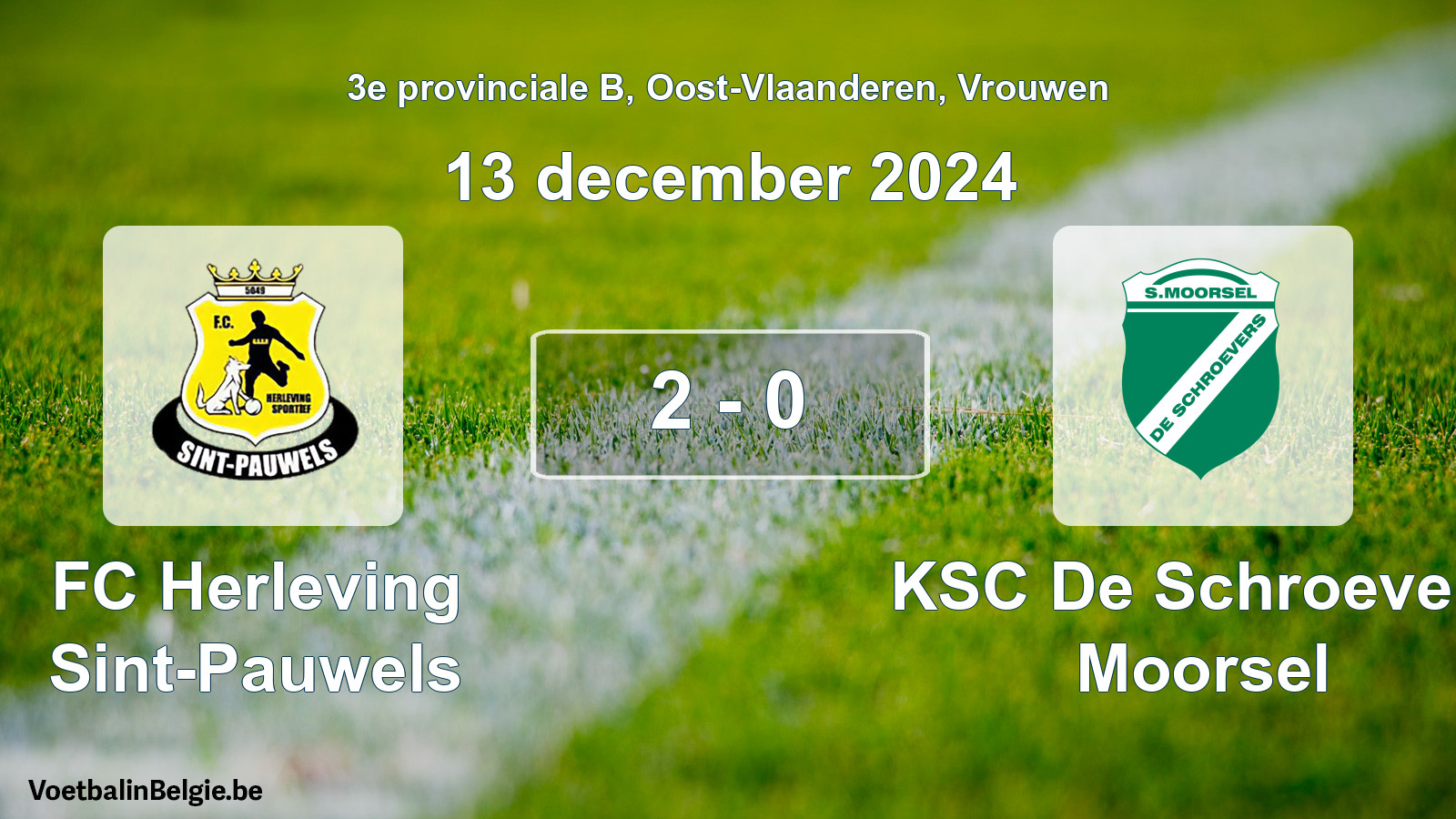Gespeelde wedstrijd vrouwenvoetbal: FC Herleving Sint-Pauwels - KSC De Schroevers Moorsel 2 - 0 (13 december 2024)